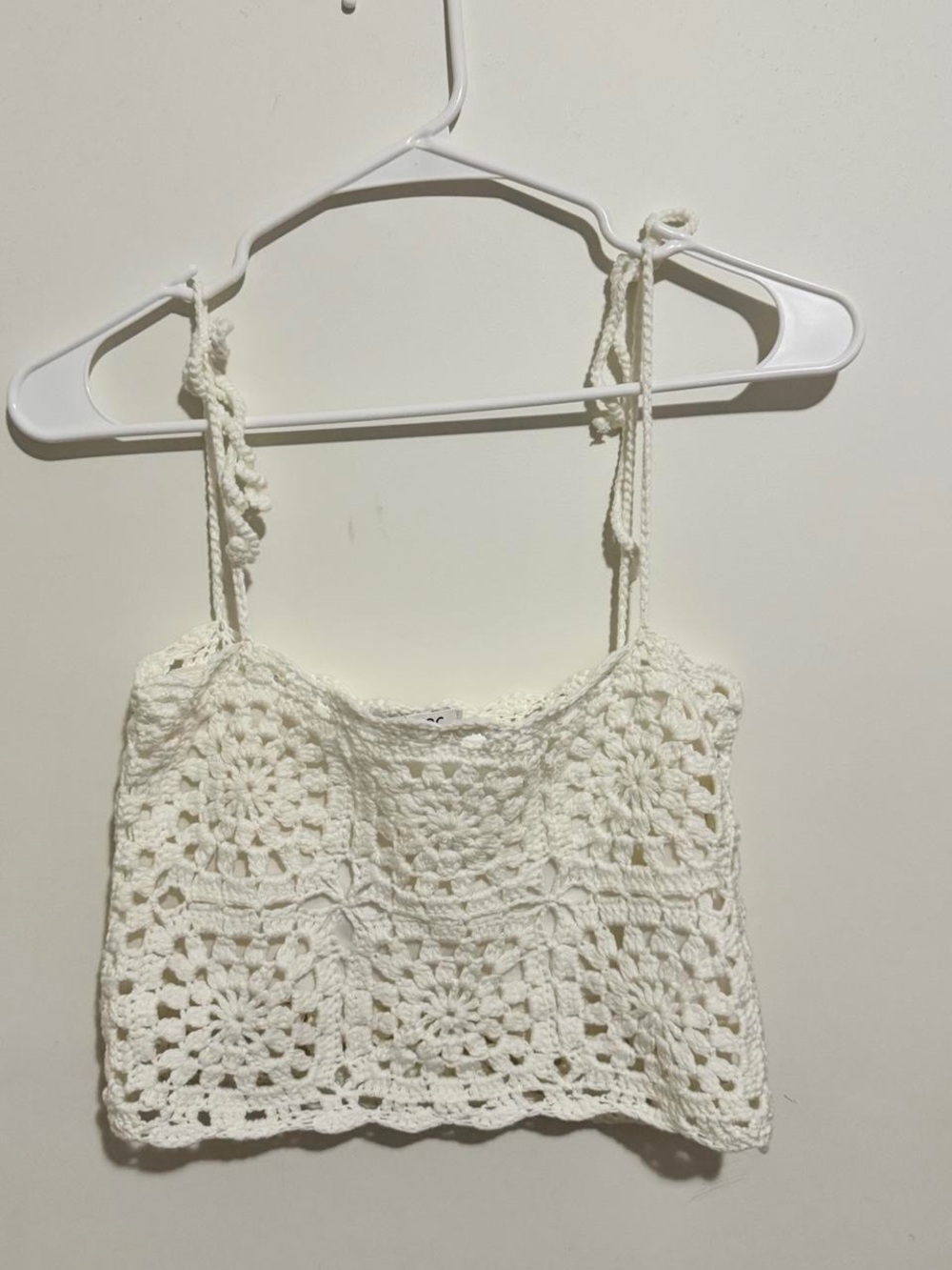 Crochet Square-Panel Tie-Strap Tank Top - White